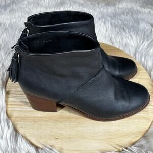 TOMS Ankle Boots Women Sz 8.5 Style: Leila Carpe Diem Black Leather Heels Zipper